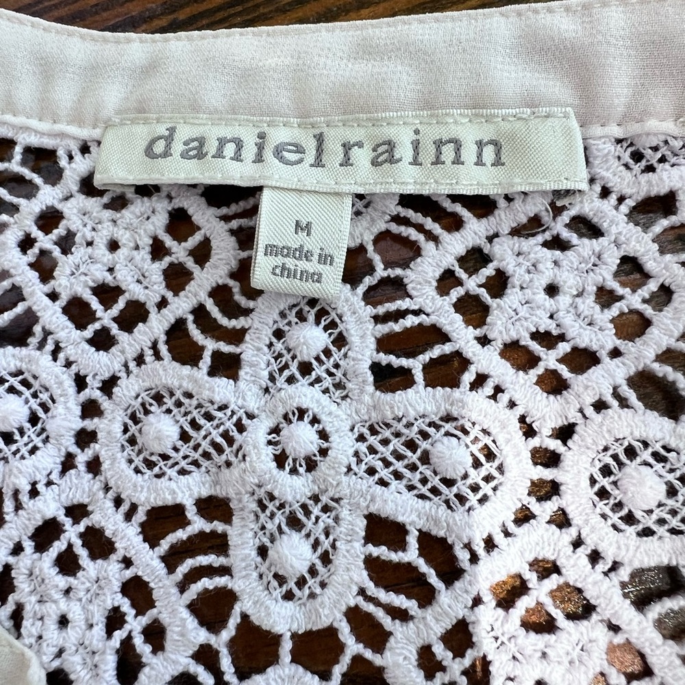 🌾Daniel Rainn Sheer Ivory Lace Yoke Crochet Top Size M - Picture 5 of 6
